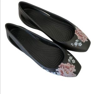 CROCS Black Floral Flats.